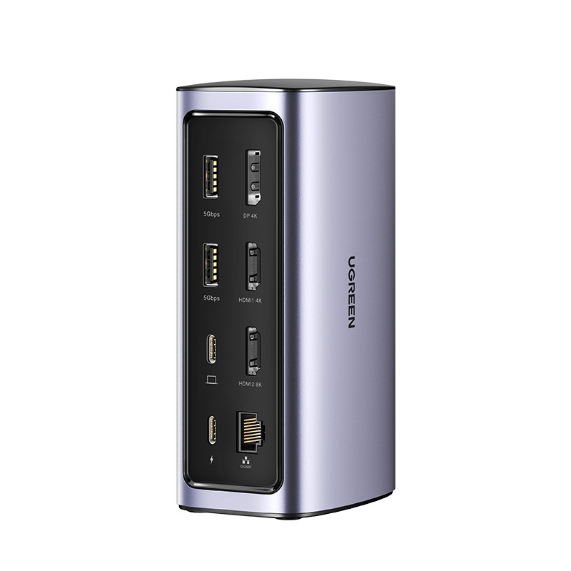 Ugreen daugiafunkcė prijungimo stotelė HUB 12in1 USB C USB HDMI DP RJ45 AUX SD TF pilka (CM555)