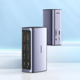 Ugreen daugiafunkcė prijungimo stotelė HUB 12in1 USB C USB HDMI DP RJ45 AUX SD TF pilka (CM555)