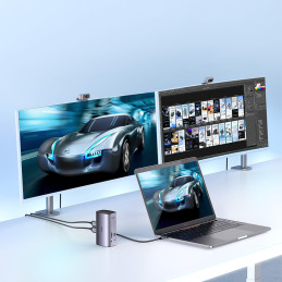 Ugreen daugiafunkcė prijungimo stotelė HUB 12in1 USB C USB HDMI DP RJ45 AUX SD TF pilka (CM555)