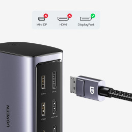Ugreen daugiafunkcė prijungimo stotelė HUB 12in1 USB C USB HDMI DP RJ45 AUX SD TF pilka (CM555)