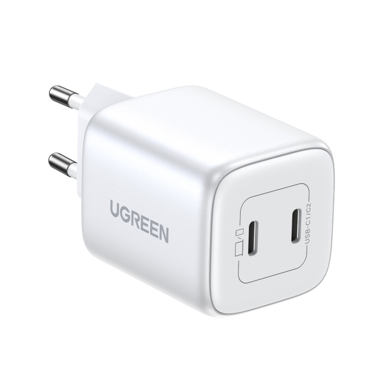 GaN greitas įkroviklis 2 x USB-C 45W QC PD Ugreen CD294 - baltas