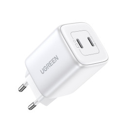 GaN greitas įkroviklis 2 x USB-C 45W QC PD Ugreen CD294 - baltas