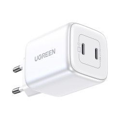 GaN greitas įkroviklis 2 x USB-C 45W QC PD Ugreen CD294 - baltas