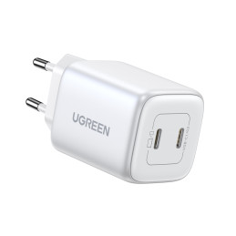 GaN greitas įkroviklis 2 x USB-C 45W QC PD Ugreen CD294 - baltas