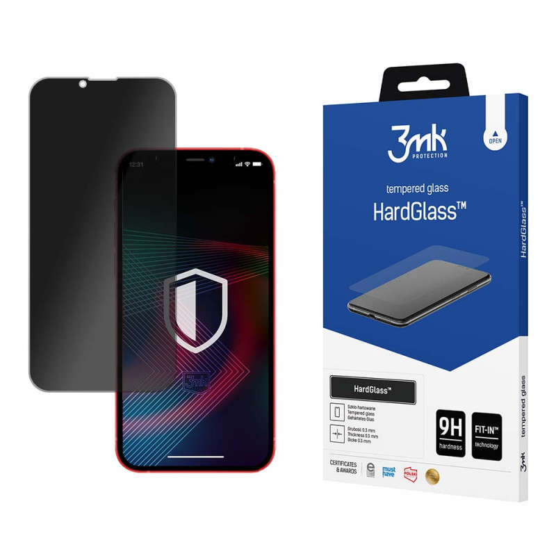 9H 3mk HardGlass Max Privacy™ privatumo stiklas, skirtas iPhone 13 Pro Max / 14 Plus