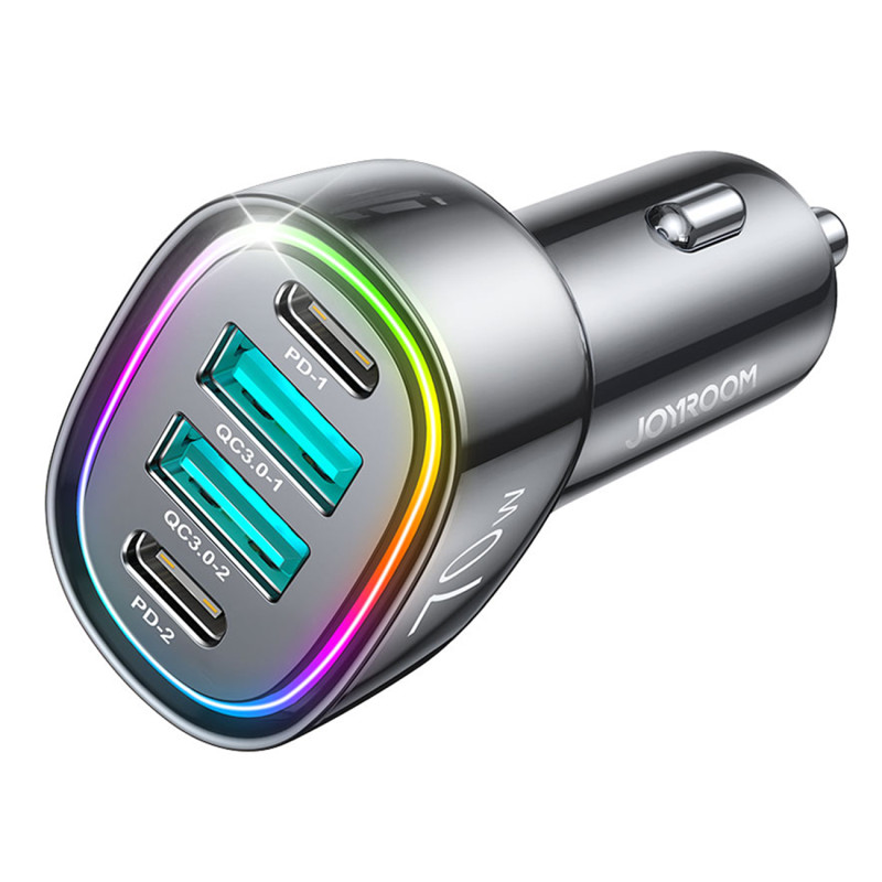 Joyroom 70W automobilinis įkroviklis su 4 prievadais: 2 x USB C, 2 x USB juodas (JR-CL29)