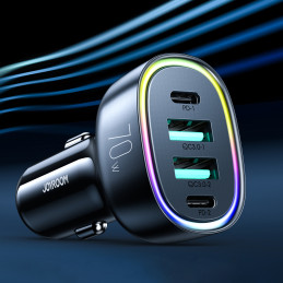 Joyroom 70W automobilinis įkroviklis su 4 prievadais: 2 x USB C, 2 x USB juodas (JR-CL29)
