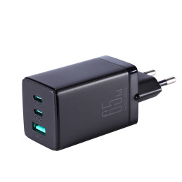 Joyroom greitas GaN įkroviklis 65 W USB-A, 2 x USB-C juodas + USB-C - USB-C laidas 100 W 1,2 m (TCG01)