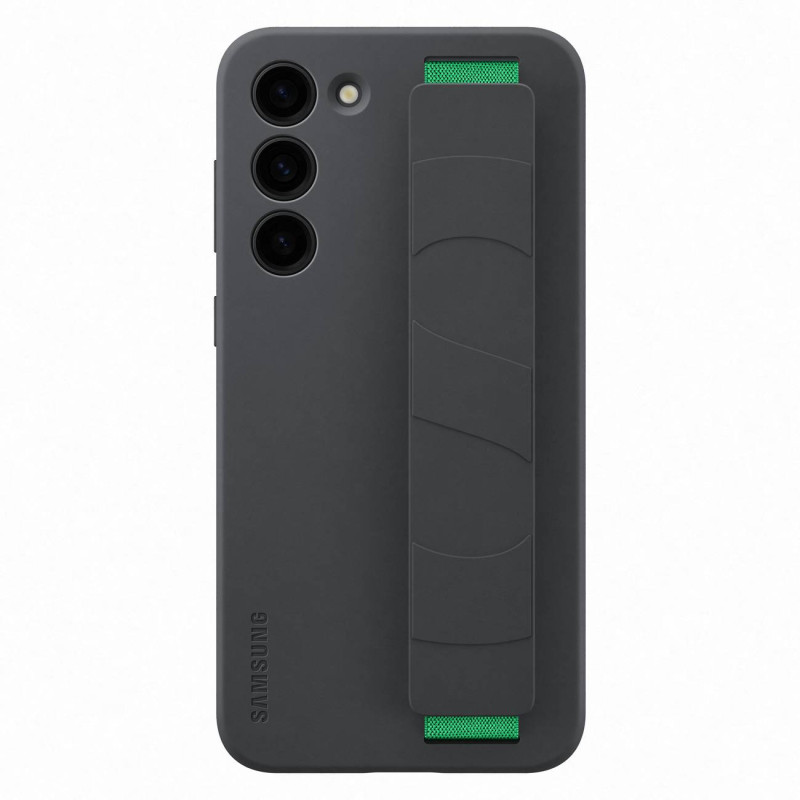 Samsung Silicone Grip Cover dėklas, skirtas Samsung Galaxy S23+ silikoniniam dėklui su juodu rankos dirželiu (EF-GS916TB...