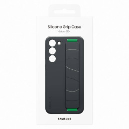 Samsung Silicone Grip Cover dėklas, skirtas Samsung Galaxy S23+ silikoniniam dėklui su juodu rankos dirželiu (EF-GS916TB...