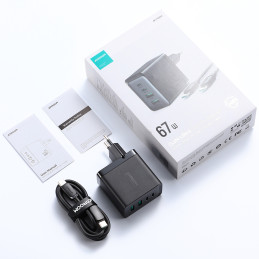 Joyroom GaN įkroviklis 67W 4 prievadai (2x USB, 2x USB C) juodas (TCG02) + USB C - USB C laidas 100W 1,2m
