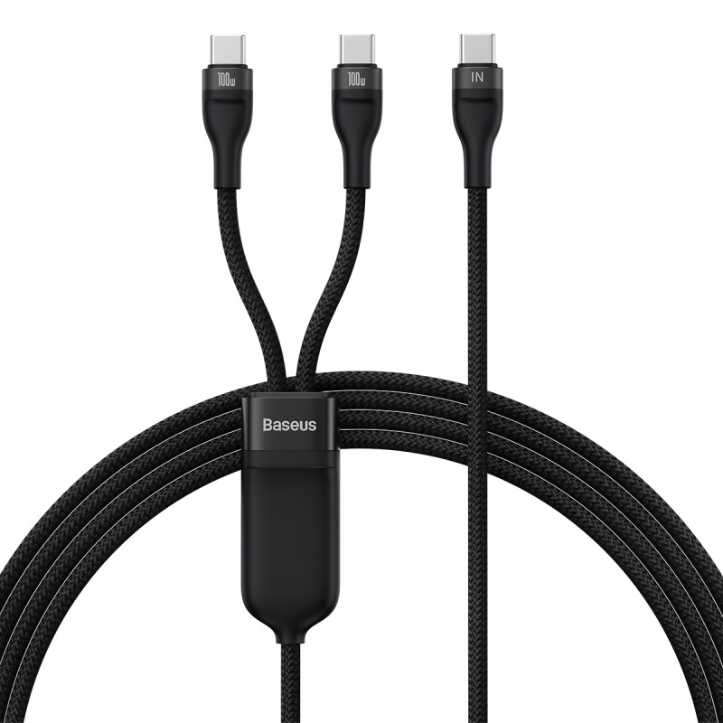 Baseus Flash serija Ⅱ greito įkrovimo laidas 2in1 USB-C - 2xUSB-C 100W 1,5m juodas