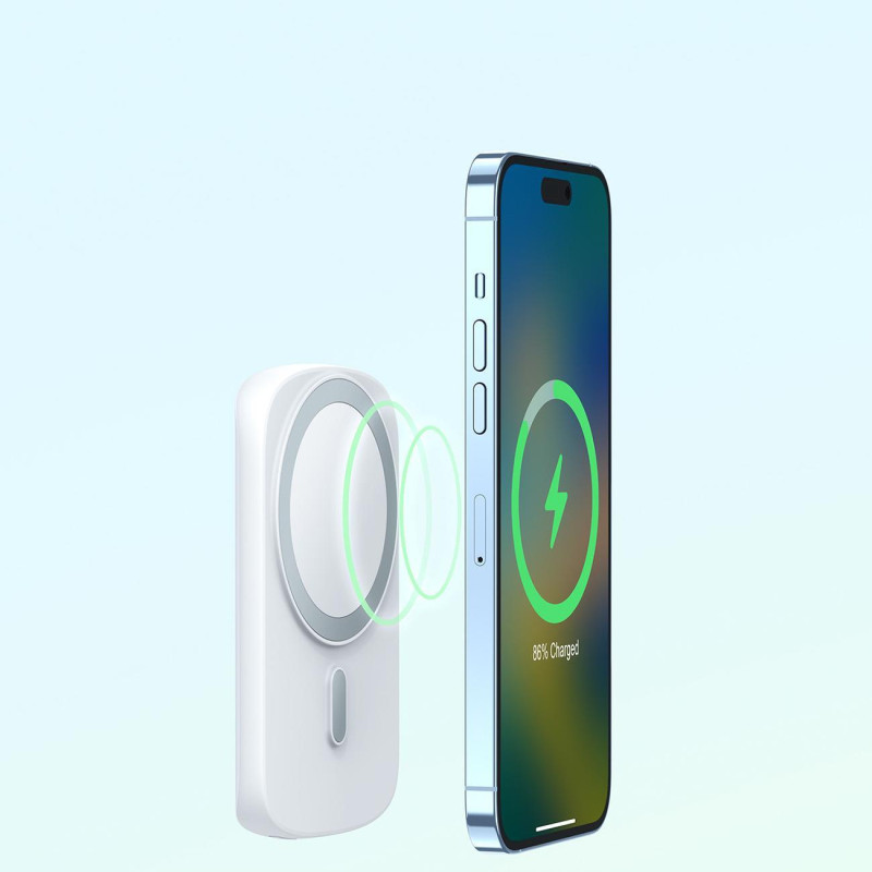 Joyroom indukcinis maitinimo blokas 6000 mAh su žiedu ir stovu iki 20 W baltas (JR-W030)