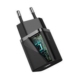 Baseus Super Si 1C greitas USB Type C įkroviklis 20W maitinimo tiekimas + USB Type C - Lightning kabelis 1m juodas (TZCC...