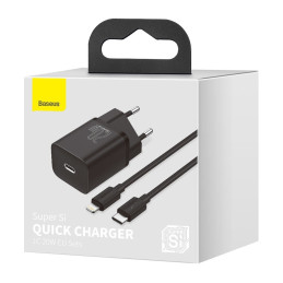 Baseus Super Si 1C greitas USB Type C įkroviklis 20W maitinimo tiekimas + USB Type C - Lightning kabelis 1m juodas (TZCC...