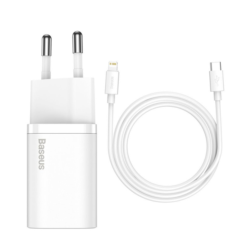Baseus Super Si 1C greitas USB Type C įkroviklis 20W maitinimo šaltinis + USB Type C - Lightning kabelis 1m baltas (TZCC...