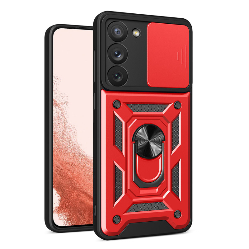 Hybrid Armor Camshield dėklas Samsung Galaxy S23+ šarvuotas dangtelis su kameros dangteliu raudonas