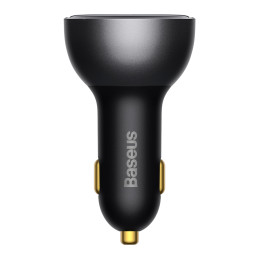 Baseus skaitmeninis ekranas USB-A / USB-C PD 140W automobilinis įkroviklis - juodas + USB-C / USB-C 240W laidas 1m