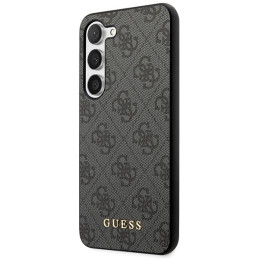 Guess 4G Metal Gold Logo dėklas, skirtas Samsung Galaxy S23+ - pilkas