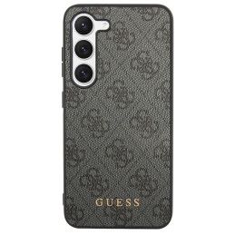 Guess 4G Metal Gold Logo dėklas, skirtas Samsung Galaxy S23+ - pilkas