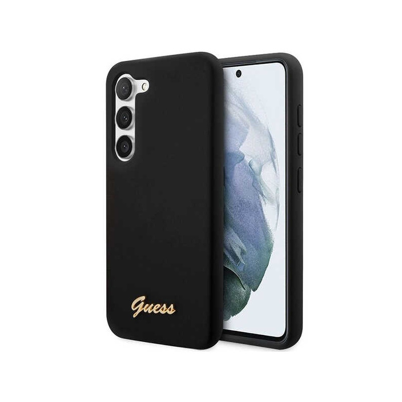 Guess Silicone Vintage Gold Logo dėklas, skirtas Samsung Galaxy S23+ - juodas