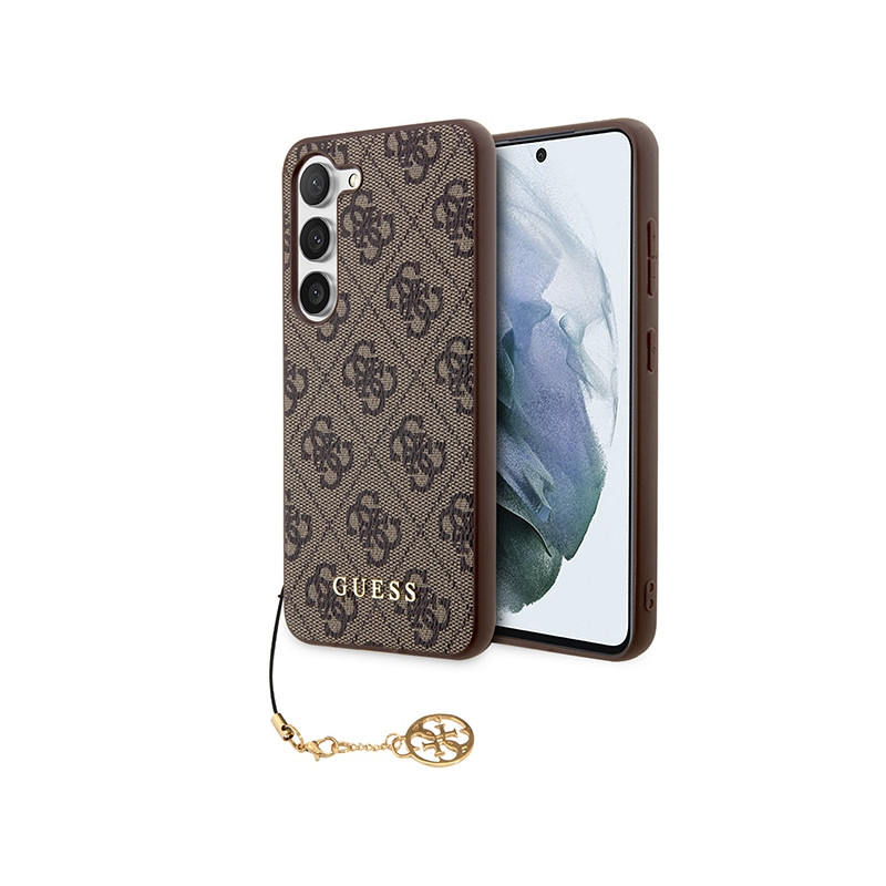 Guess 4G Charms Collection dėklas, skirtas Samsung Galaxy S23 - rudas