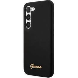 Guess Silicone Vintage Gold Logo dėklas, skirtas Samsung Galaxy S23 - juodas