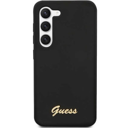 Guess Silicone Vintage Gold Logo dėklas, skirtas Samsung Galaxy S23 - juodas