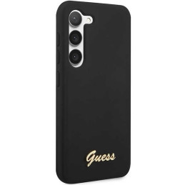 Guess Silicone Vintage Gold Logo dėklas, skirtas Samsung Galaxy S23 - juodas