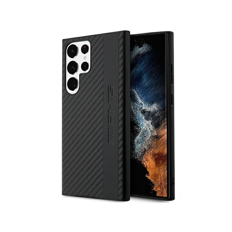 AMG Carbon Stripe&Embossed dėklas, skirtas Samsung Galaxy S23 Ultra - juodas