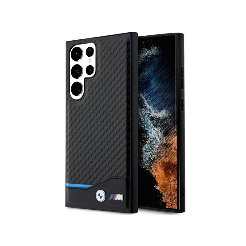 BMW Leather Carbon dėklas Samsung Galaxy S23 Ultra - juodas