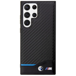 BMW Leather Carbon dėklas Samsung Galaxy S23 Ultra - juodas