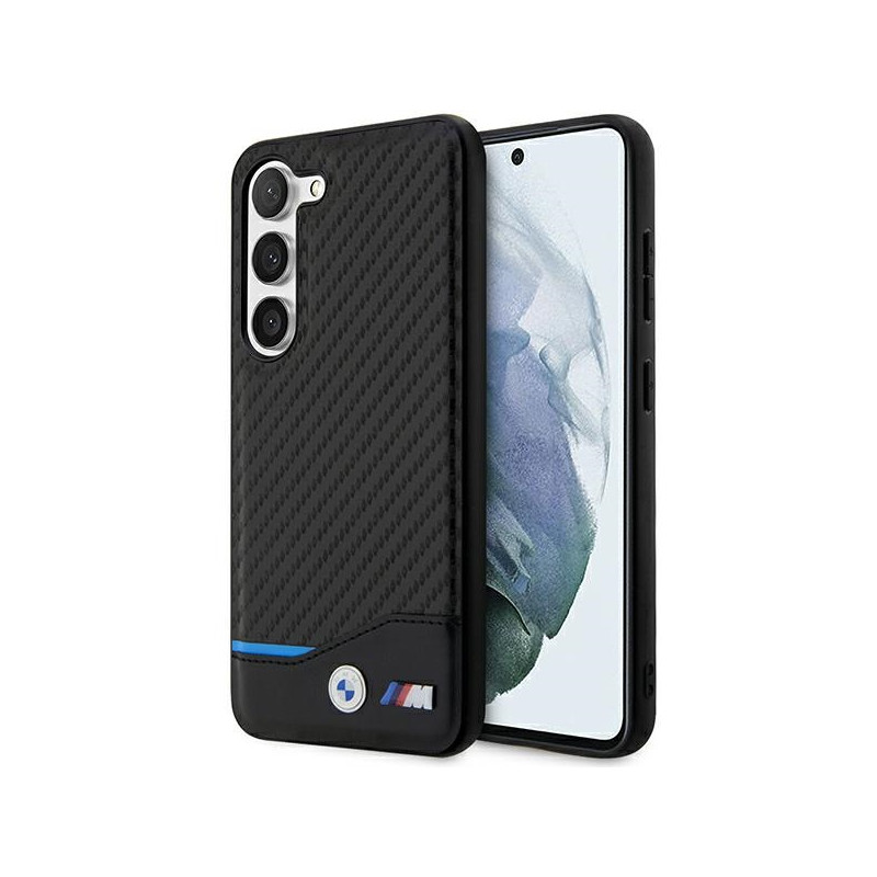 BMW Leather Carbon dėklas Samsung Galaxy S23+ - juodas