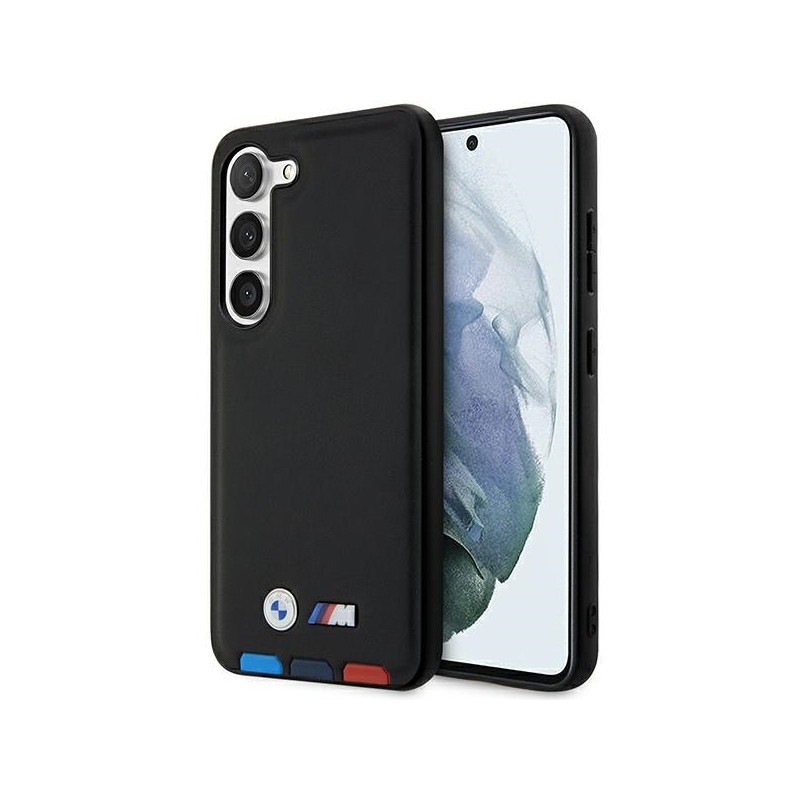 BMW Leather Stamp Tricolor dėklas Samsung Galaxy S23+ - juodas