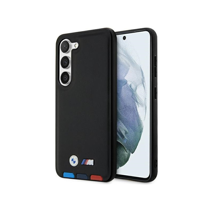 BMW Leather Stamp Tricolor dėklas Samsung Galaxy S23 - juodas