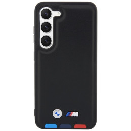 BMW Leather Stamp Tricolor dėklas Samsung Galaxy S23 - juodas