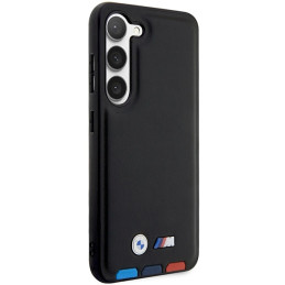 BMW Leather Stamp Tricolor dėklas Samsung Galaxy S23 - juodas