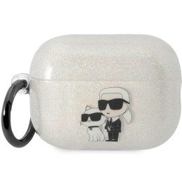 Karl Lagerfeld Glitter Karl&Choupette dėklas, skirtas AirPods Pro 2 - skaidrus