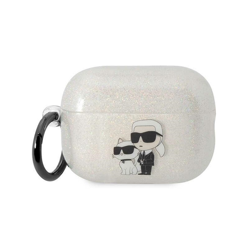 Karl Lagerfeld Glitter Karl&Choupette dėklas, skirtas AirPods Pro 2 - skaidrus