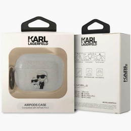 Karl Lagerfeld Glitter Karl&Choupette dėklas, skirtas AirPods Pro 2 - skaidrus