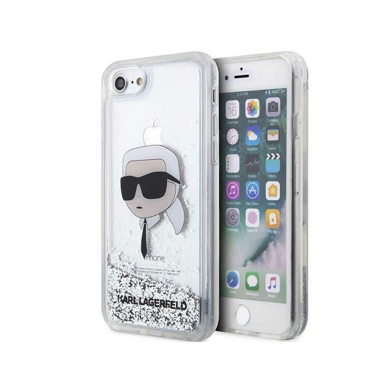 Karl Lagerfeld Glitter Karl& 39 s Head dėklas, skirtas iPhone 7 / 8 / SE 2020 / SE 2022 - sidabras