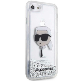 Karl Lagerfeld Glitter Karl& 39 s Head dėklas, skirtas iPhone 7 / 8 / SE 2020 / SE 2022 - sidabras