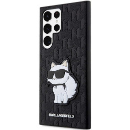 Karl Lagerfeld Saffiano Monogram Choupette dėklas, skirtas Samsung Galaxy S23 Ultra - juodas