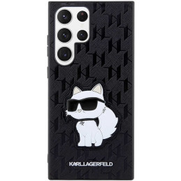 Karl Lagerfeld Saffiano Monogram Choupette dėklas, skirtas Samsung Galaxy S23 Ultra - juodas