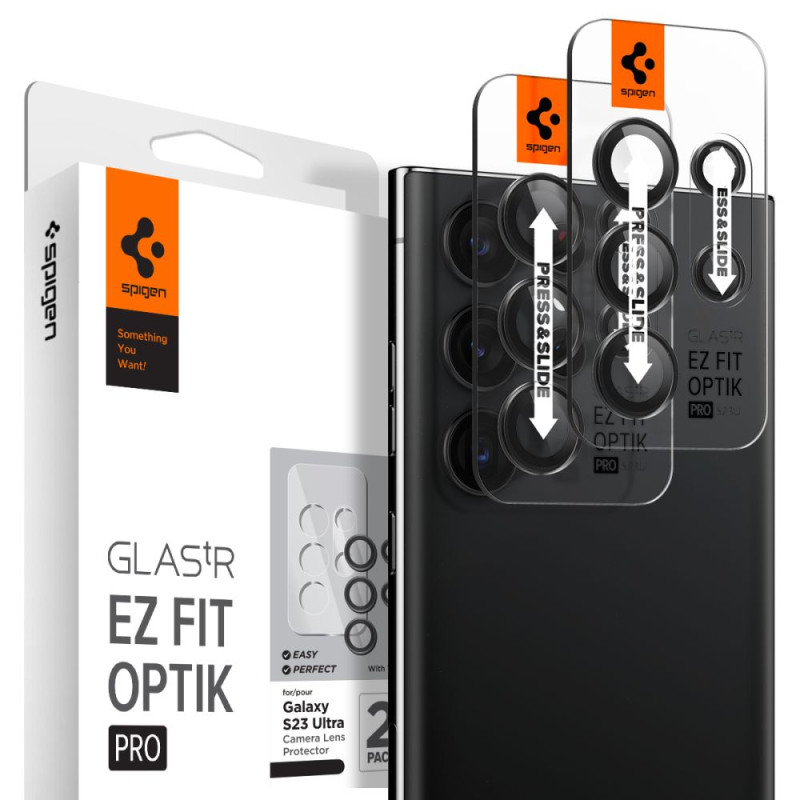 Spigen Glas.tR EZ Fit Optik Camera Protector Samsung Galaxy S23 Ultra - Juoda 2 vnt.