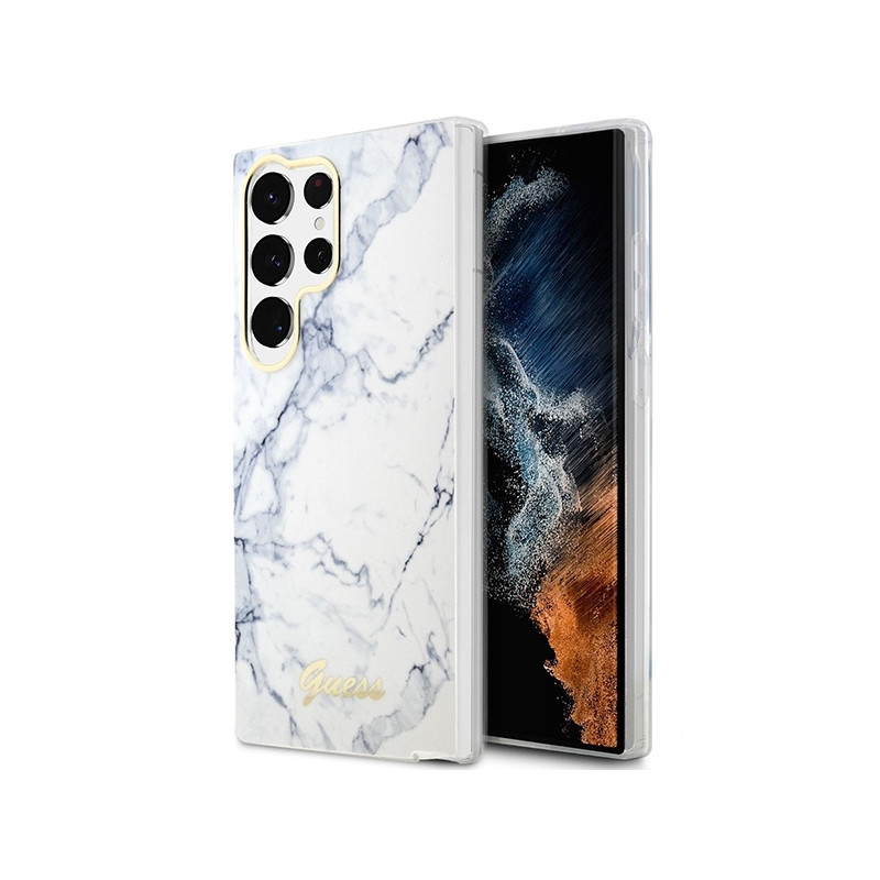Guess Marble Collection dėklas, skirtas Samsung Galaxy S23 Ultra - baltas
