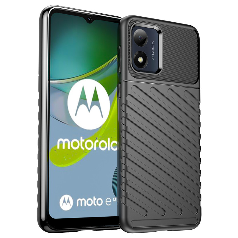 „Thunder“ dėklas Motorola Moto E13 silikoninis šarvuotas dangtelis, juodas