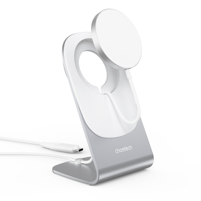 Choetech 15W Qi belaidis indukcinis įkroviklis su MagSafe balta (H046+T518-F)
