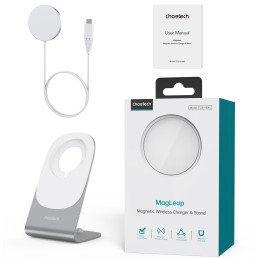 Choetech 15W Qi belaidis indukcinis įkroviklis su MagSafe balta (H046+T518-F)