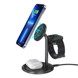 „Choetech“ „trys viename“ indukcinio įkrovimo stotelė „iPhone 12/ 13/ 14“, „AirPods Pro“, juodas Apple Watch (T585-F)